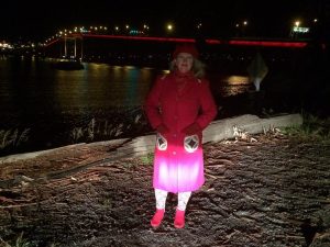 The Goddess of colour and red lights on the Tasman Bridge